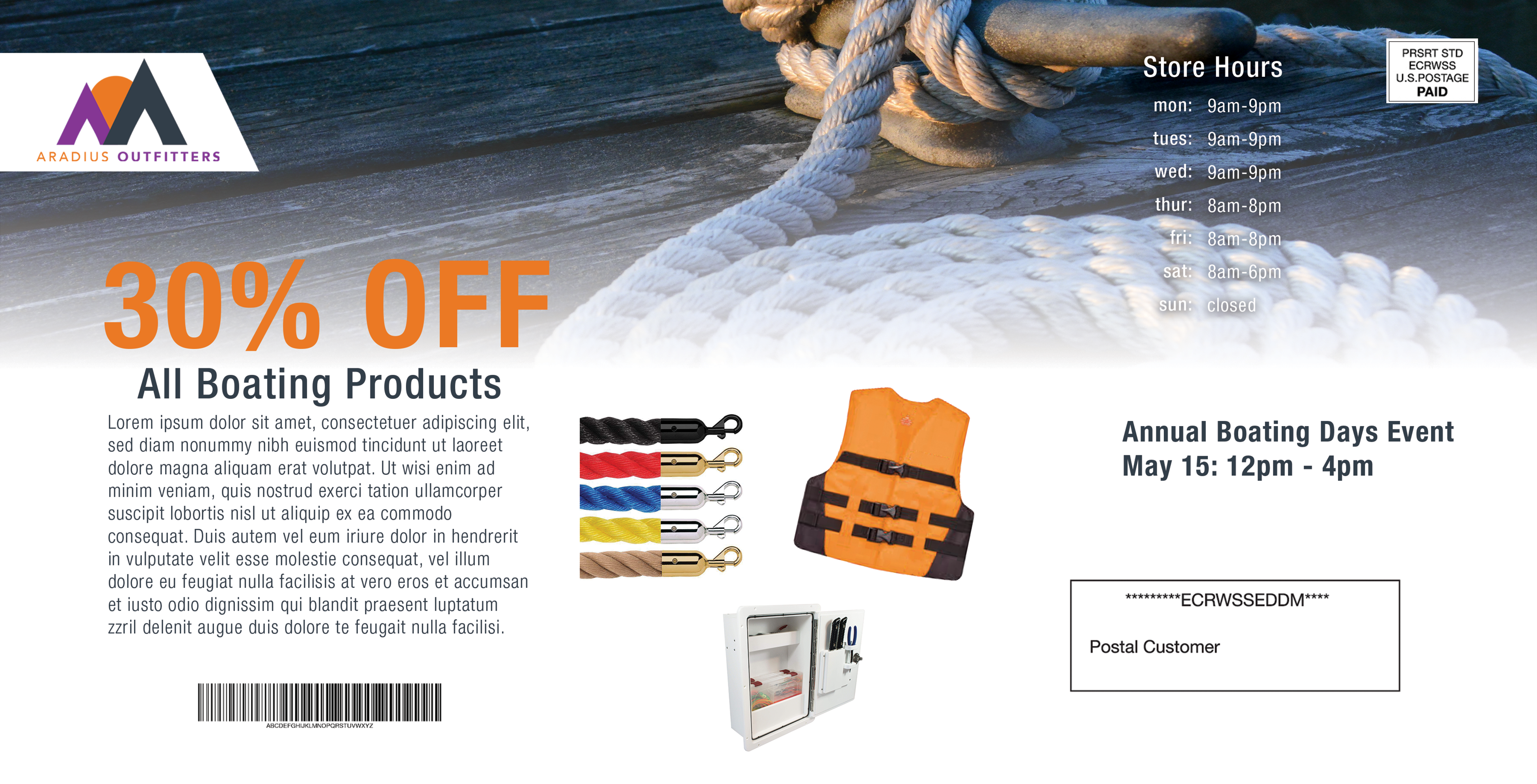 Personalized self-mailer created for boating products