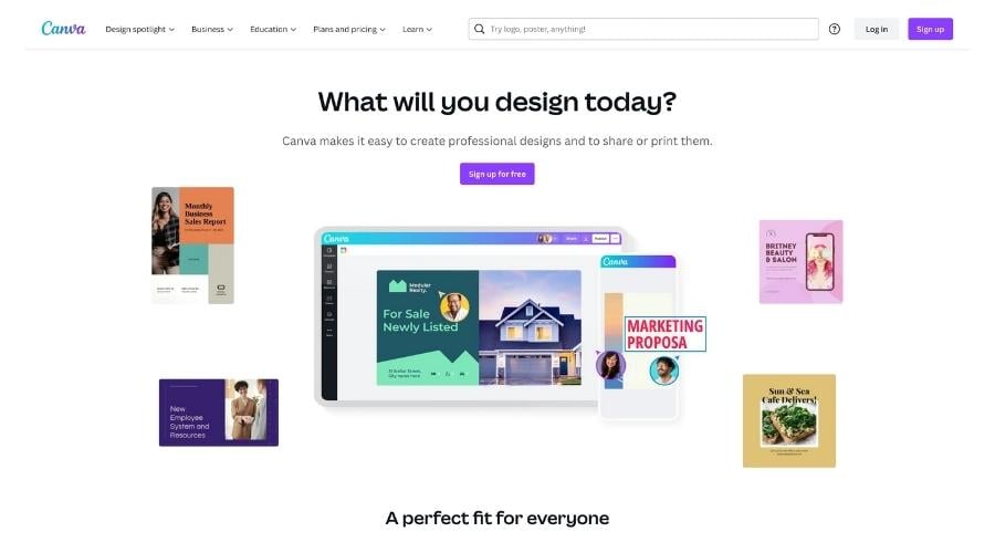 screenshot of canva homepage