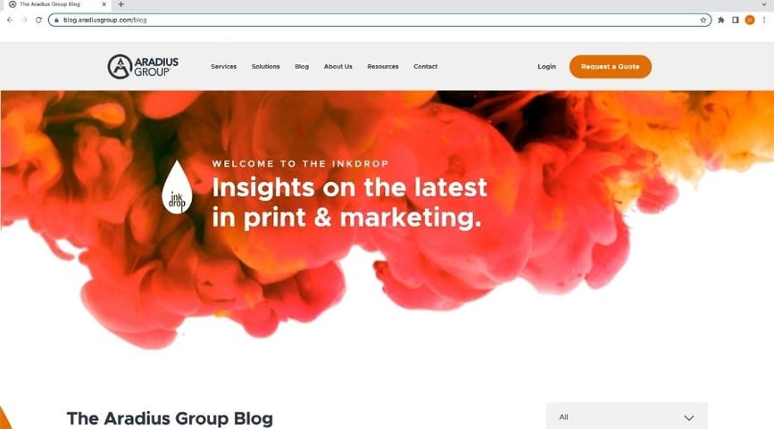 Image showing Aradius Group blog homepage