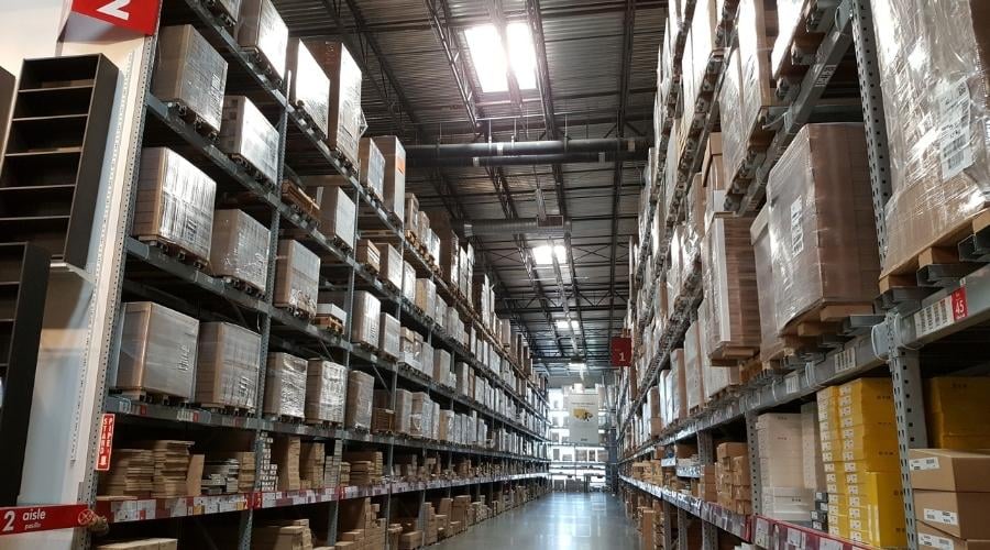 Stockpile of different materials in a warehouse