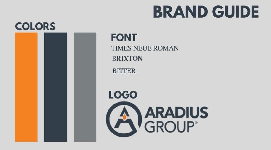 Example of a brand guide - colors, fonts, logos