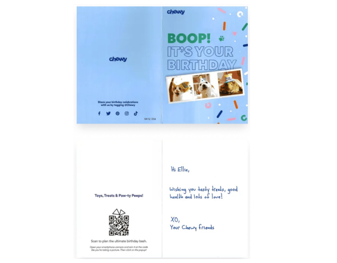 Chewy birthday card for pets