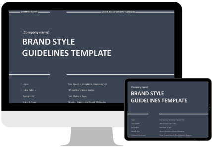 Graphic computer and tablet with the Brand Style Guidelines Template on screen