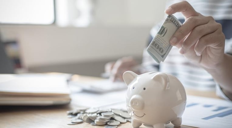 Person putting money in a piggy bank